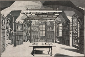 Salomon Kleiner: View into the graphical collection in the south east tower, which was established by Abbot Bessel, 1738.